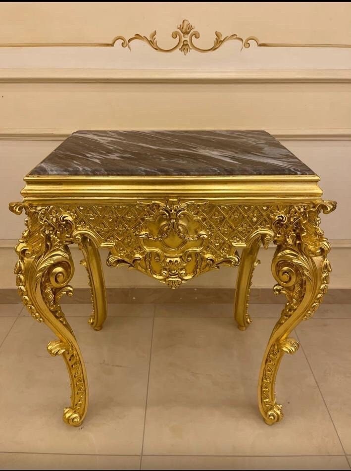 French Luxury Louis xv style entryway Giltwood Marble top console Table