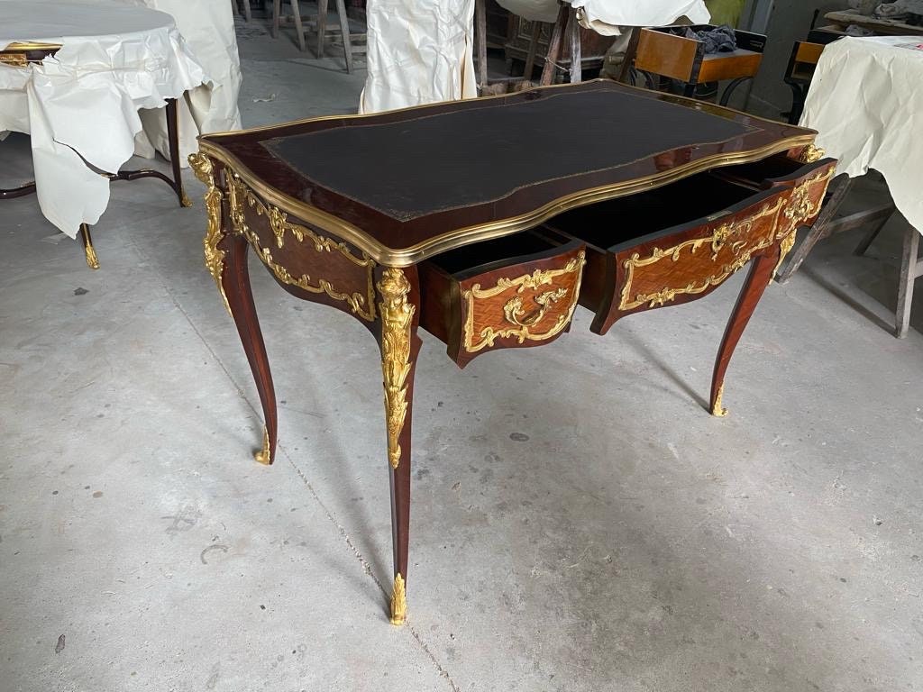 Late 19th Century Louis XV Style Gilt Bronze-Mounted Kingwood Bureau Plat Desk