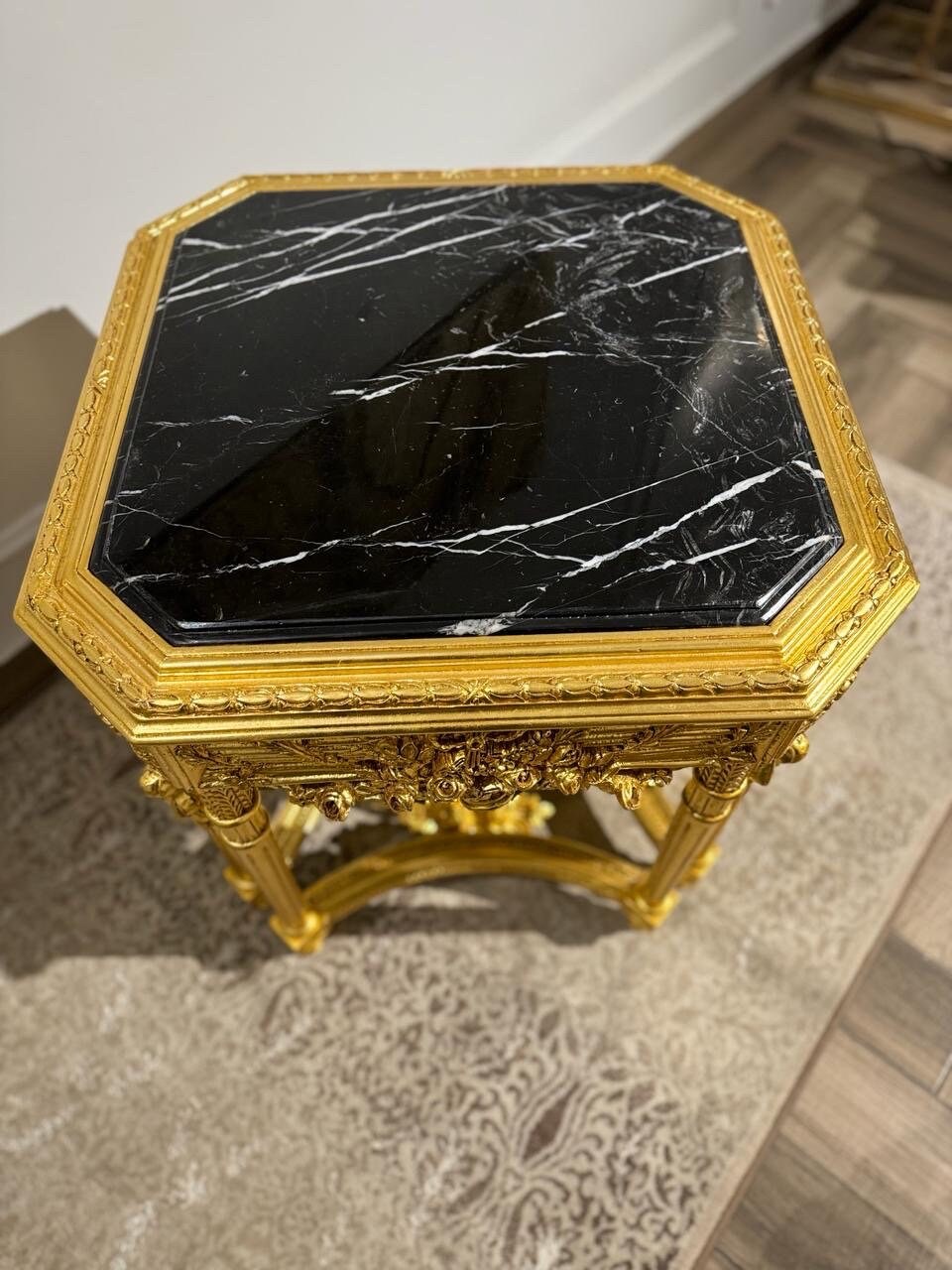 Magnificent Louis XV Luxury Handmade Giltwood 8 legs Marble top side Table- set of 2