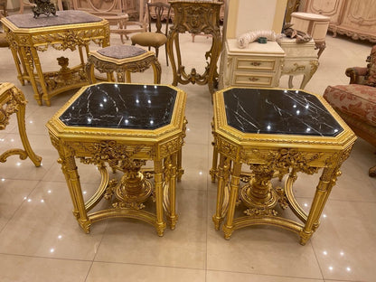 Magnificent Louis XV Luxury Handmade Giltwood 8 legs Marble top side Table- set of 2