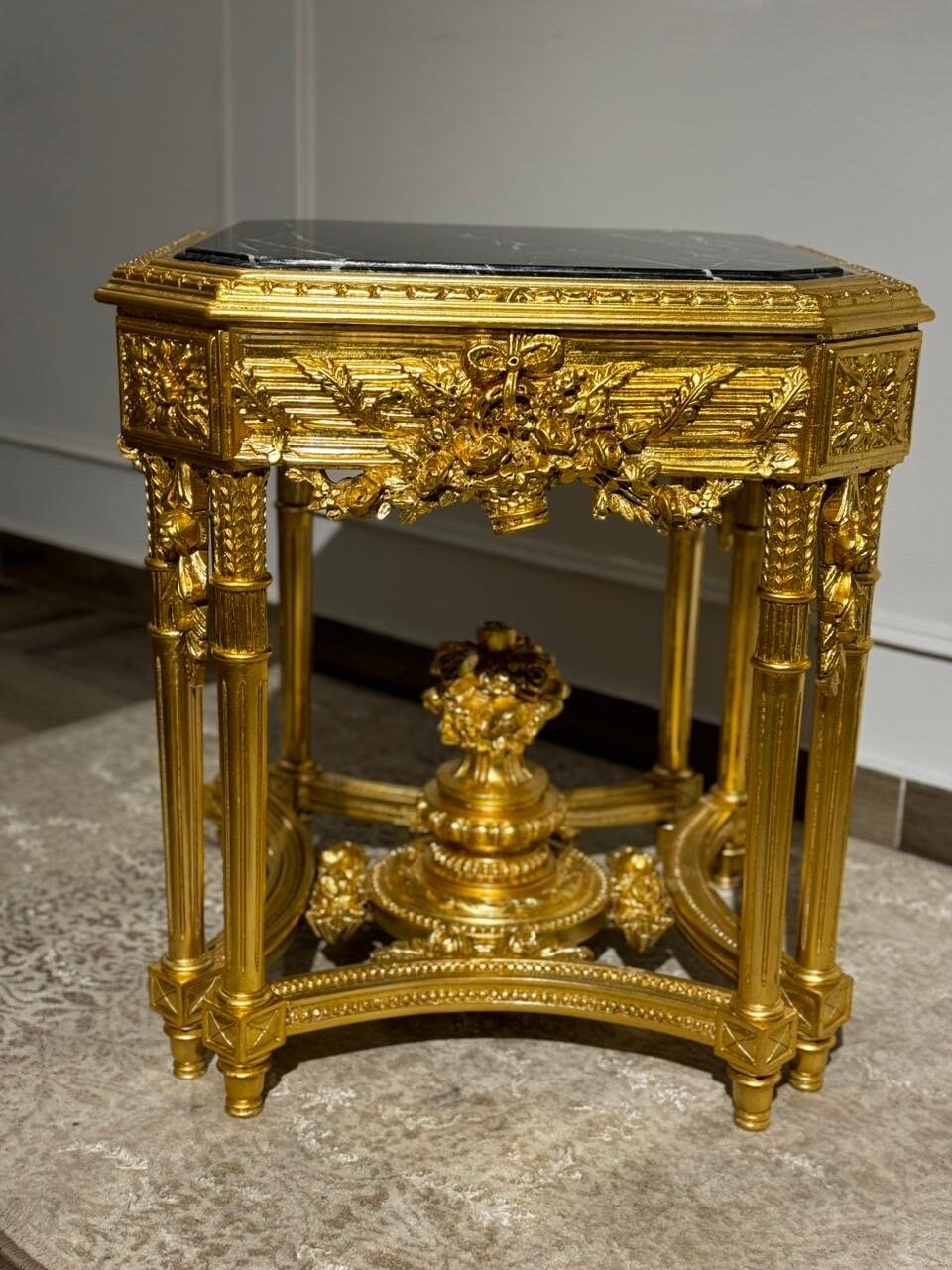 Magnificent Louis XV Luxury Handmade Giltwood 8 legs Marble top side Table- set of 2