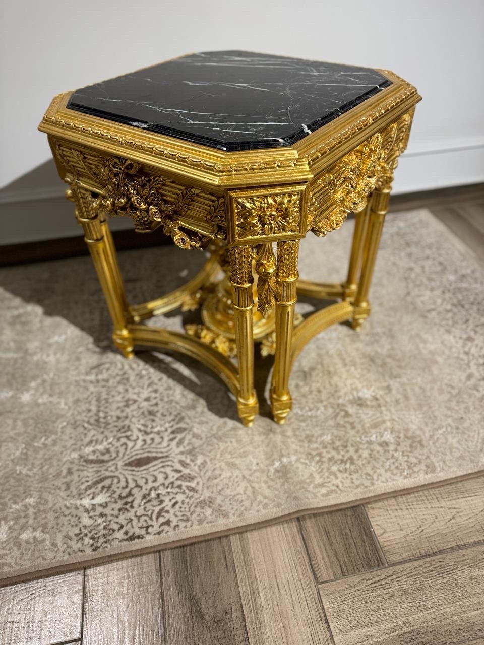 Magnificent Louis XV Luxury Handmade Giltwood 8 legs Marble top side Table- set of 2