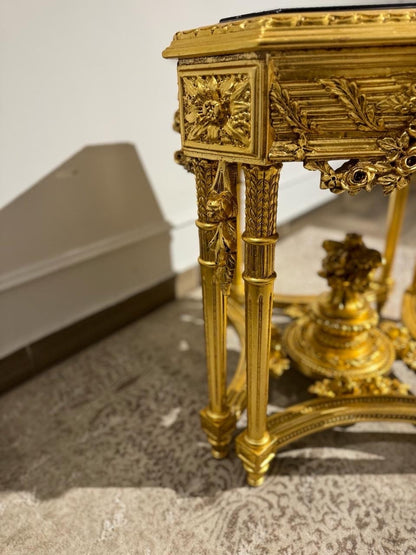 Magnificent Louis XV Luxury Handmade Giltwood 8 legs Marble top side Table- set of 2