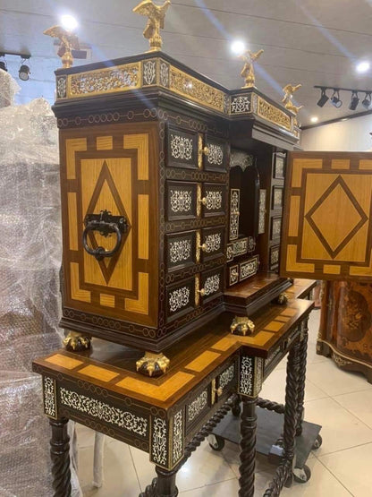 Baroque Cabinet & Console Table Set  Handcrafted Vintage-Inspired Accent Piece