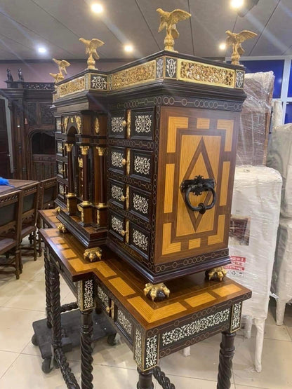 Baroque Cabinet & Console Table Set  Handcrafted Vintage-Inspired Accent Piece