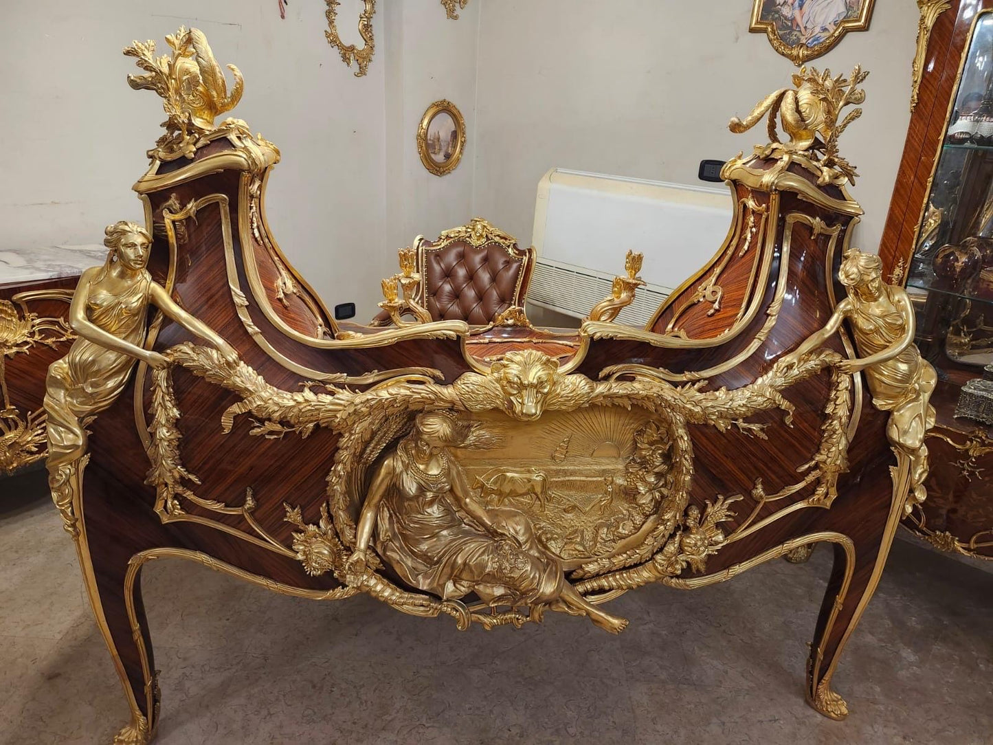French One of kind Louis XV-Style Executive Desk & Chair Set – Gilded Bronze and Mahogany Masterpiece- Read description