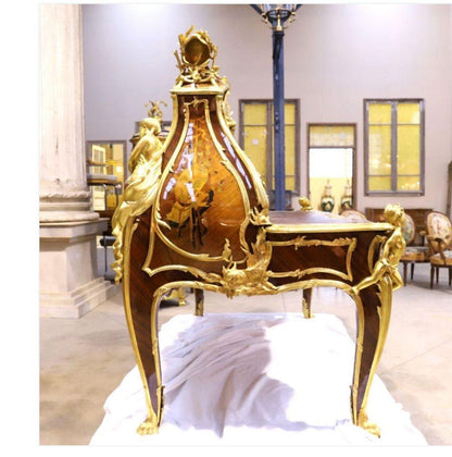 French One of kind Louis XV-Style Executive Desk & Chair Set – Gilded Bronze and Mahogany Masterpiece- Read description