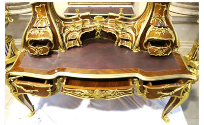 French One of kind Louis XV-Style Executive Desk & Chair Set – Gilded Bronze and Mahogany Masterpiece- Read description
