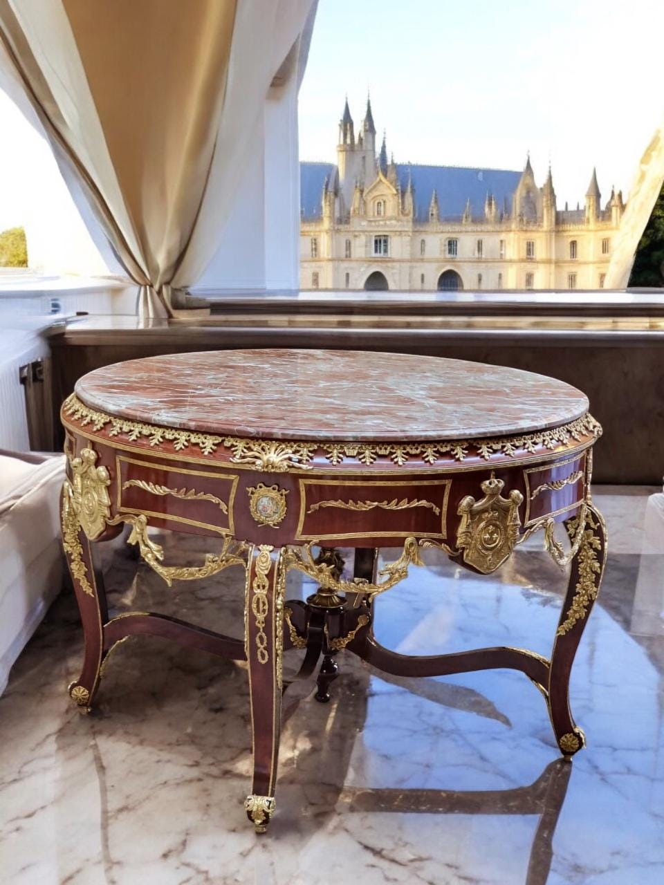 François Linke Gueridon Rare Centre Table with a Campan Rubané Marble Top