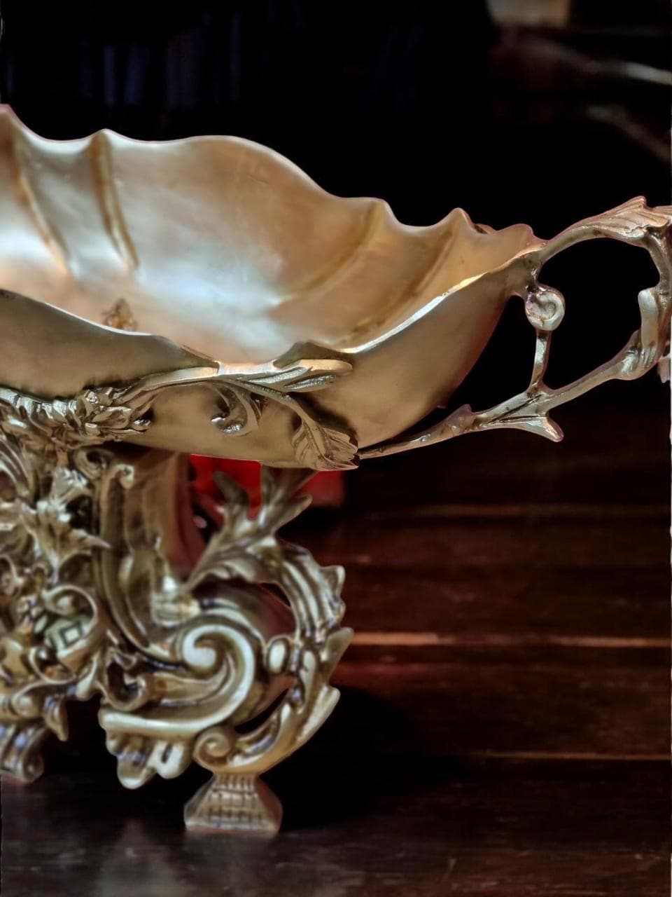 Antique-Style Gilt Bronze Candelabra & Center Bowl Set – French Rococo Design (3 Piece Set)