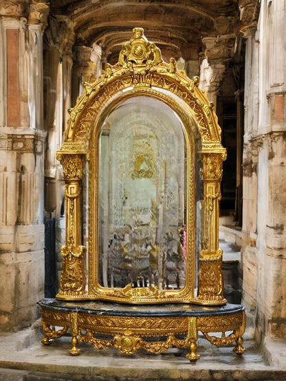 One Of kind Baroque-Style Ornate Gold Mirror With Console Marble Top Base