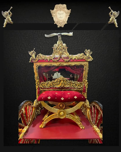 Handcrafted Royal Gold Carriage – Baroque Style Horse-Drawn Coach with Painted Panels & Velvet Interior | Read Description