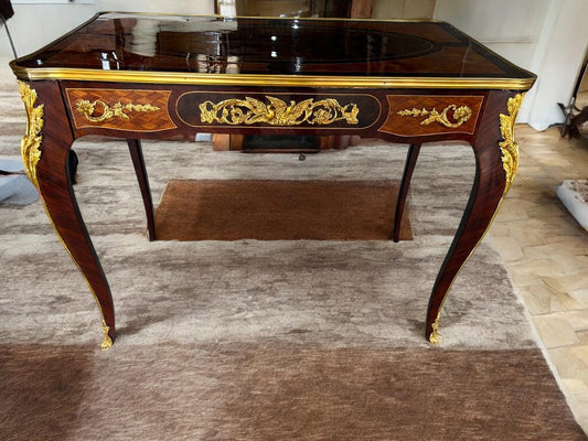 French Louis XV Style Writing Desk | Marquetry Inlay & Ormolu Trim | Handcrafted Bureau Plat Table-Out Of Stock -Made to order