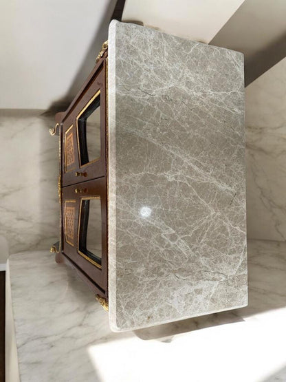 French Louis XV Style Marble Top Cabinet | Elegant Glass Door Display Chest | Vitrine