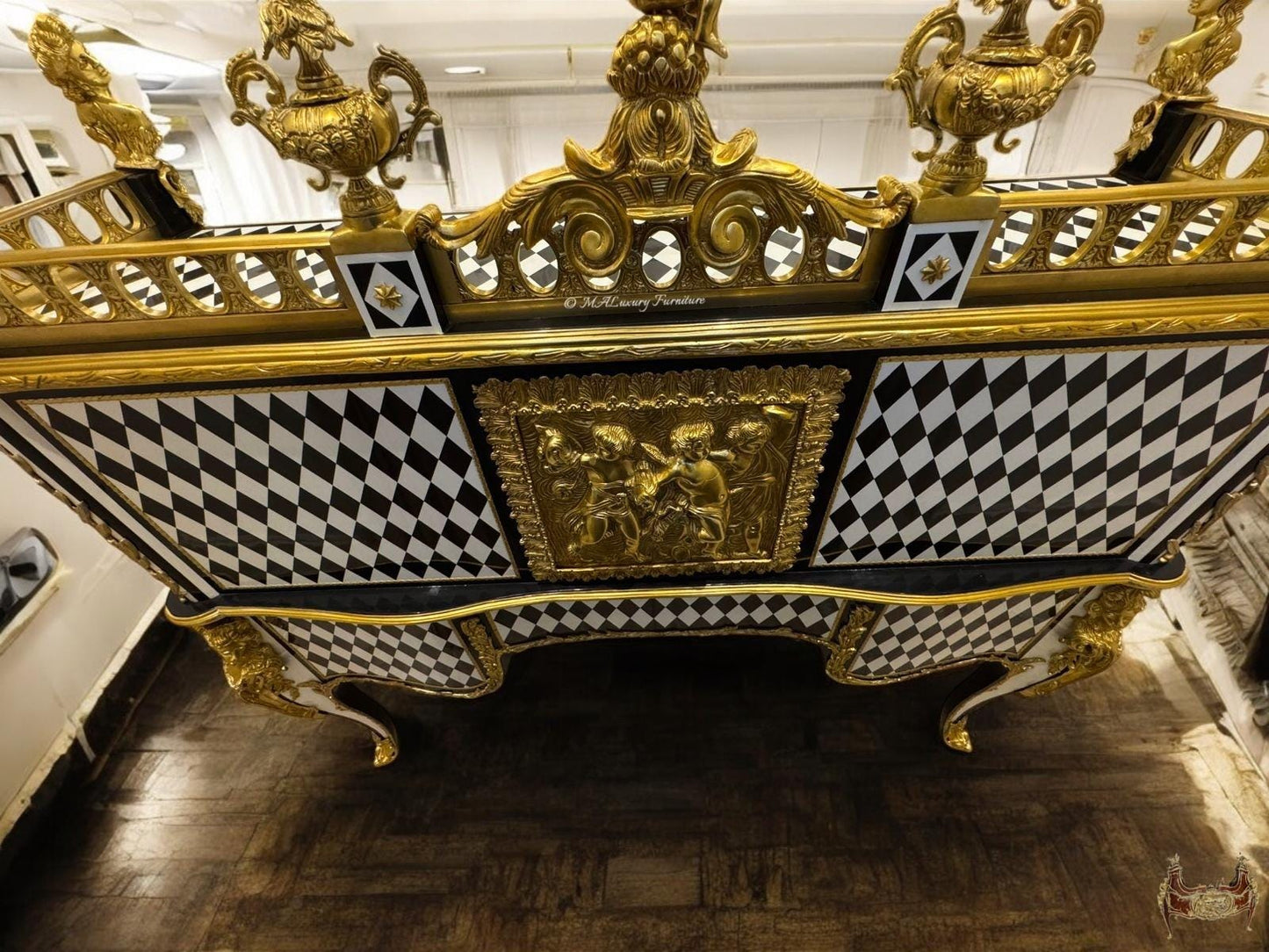 Unique Louis XV Style Harlequin Roll-Top Desk Gilded French Baroque Writing Desk- (See description)