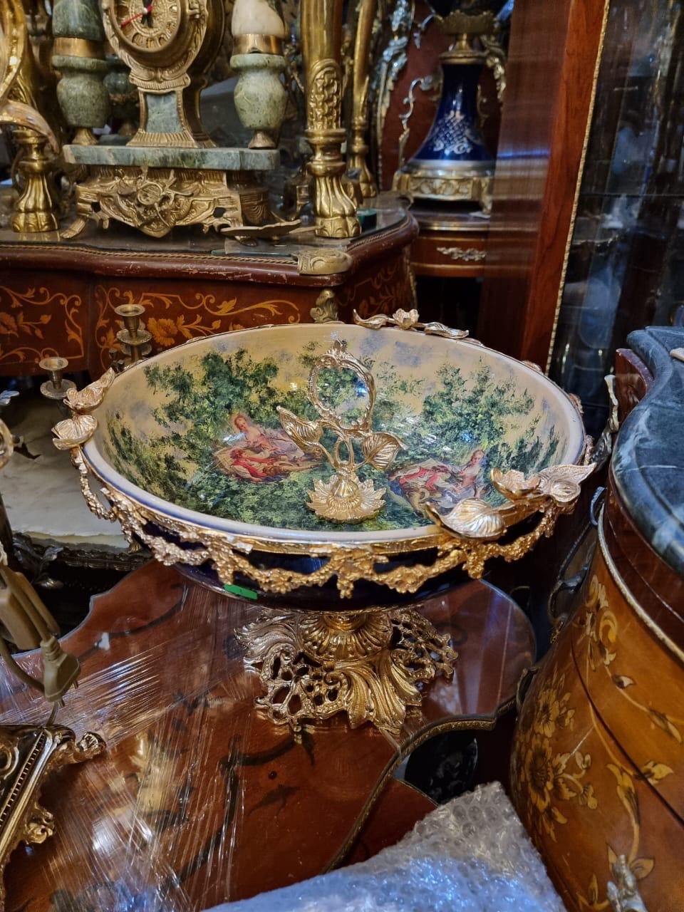 French Porcelain Centerpiece Bowl – Cobalt Blue with Gilt Bronze Mounts
