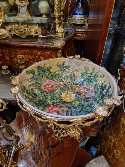 French Porcelain Centerpiece Bowl – Cobalt Blue with Gilt Bronze Mounts