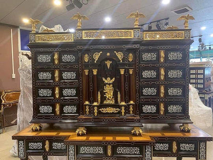 Baroque Cabinet & Console Table Set  Handcrafted Vintage-Inspired Accent Piece