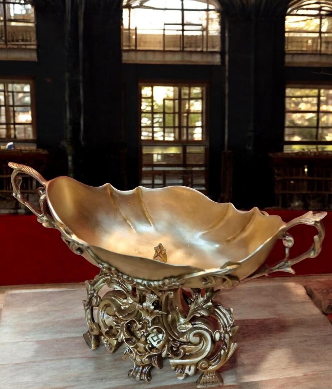 Antique-Style Gilt Bronze Candelabra & Center Bowl Set – French Rococo Design (3 Piece Set)