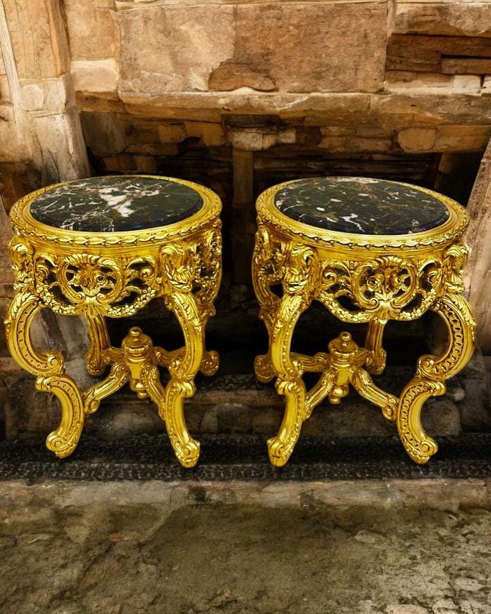 Louis XV gilded Marble Coffee Table Carved Wood Base