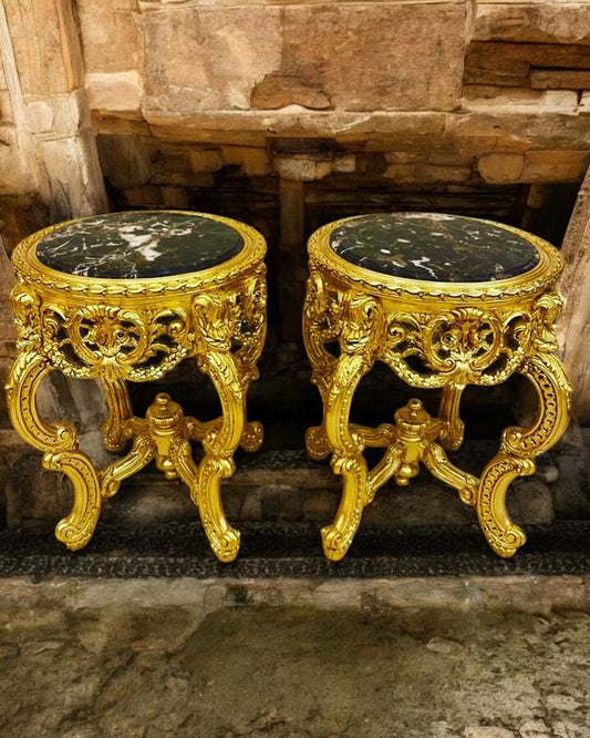 Louis XV gilded Marble Coffee Table Carved Wood Base