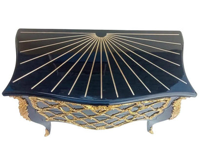Handcrafted French Louis XV Black & Gold Bombe Chest – Ornate 2-Drawer Baroque Commode
