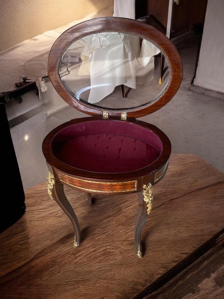 Louis XV Style Mahogany jewelry Showcase French Rococo Accent Tab