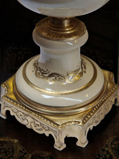 Luxury French Porcelain Urn & Centerpiece Set | Hand-Painted Rococo Style | Ormolu Gilded Bronze Accents | Available in Navy Blue- Cream