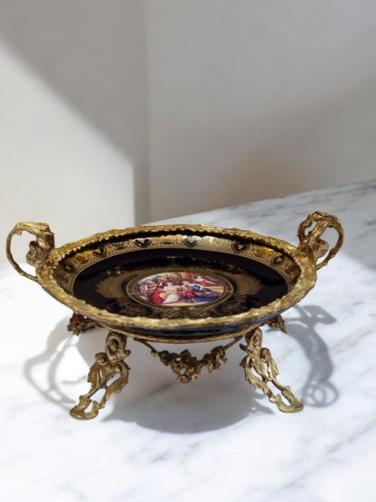 Luxury French Porcelain Urn & Centerpiece Set | Hand-Painted Rococo Style | Ormolu Gilded Bronze Accents | Available in Navy Blue- Cream