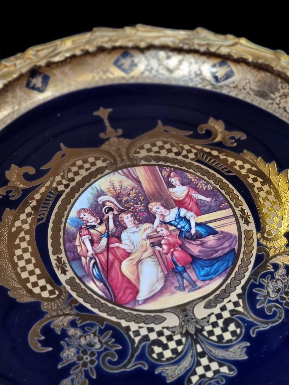 Luxury French Porcelain Urn & Centerpiece Set | Hand-Painted Rococo Style | Ormolu Gilded Bronze Accents | Available in Navy Blue- Cream