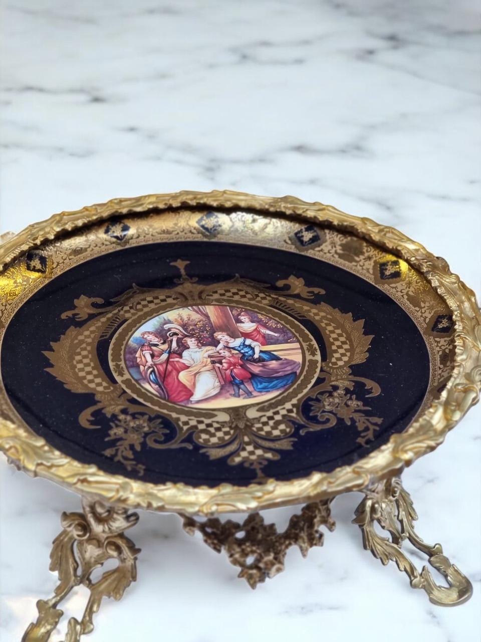 Luxury French Porcelain Urn & Centerpiece Set | Hand-Painted Rococo Style | Ormolu Gilded Bronze Accents | Available in Navy Blue- Cream