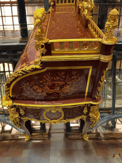 French Louis XVI-Style Marquetry Roll-Top Desk with Ormolu Mounts Royal Bureau du Roi Replica- (Read description)