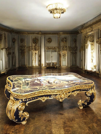 Baroque Masterpiece Hand-Painted Table Gilded Rococo Style with Porcelain Top