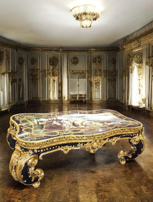 Baroque Masterpiece Hand-Painted Table Gilded Rococo Style with Porcelain Top