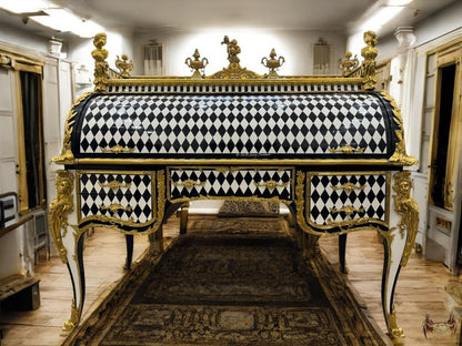 Unique Louis XV Style Harlequin Roll-Top Desk Gilded French Baroque Writing Desk- (See description)