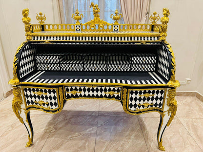 Unique Louis XV Style Harlequin Roll-Top Desk Gilded French Baroque Writing Desk- (See description)