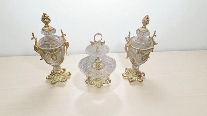 Baroque-Style Crystal and Gilded Bronze Centerpiece Set – 3-Piece Decorative Table Ensemble, 2 colors Available