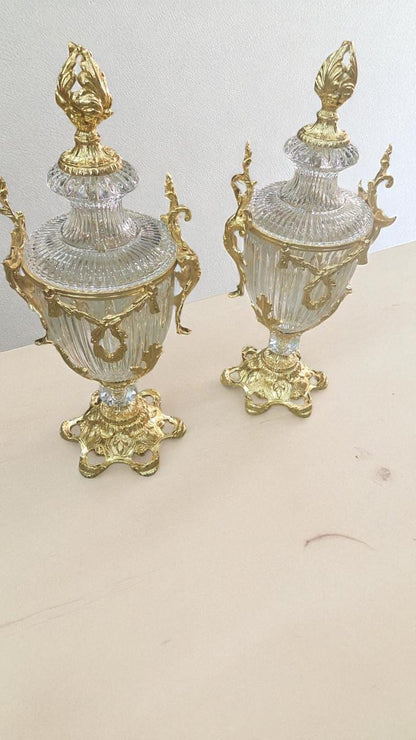 Baroque-Style Crystal and Gilded Bronze Centerpiece Set – 3-Piece Decorative Table Ensemble, 2 colors Available