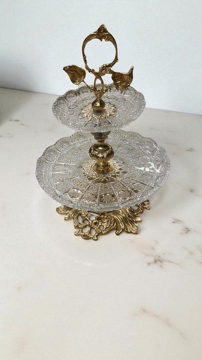 Baroque-Style Crystal and Gilded Bronze Centerpiece Set – 3-Piece Decorative Table Ensemble, 2 colors Available
