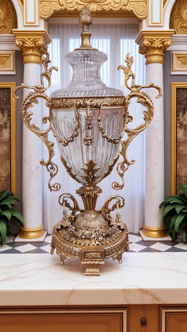 Baroque-Style Crystal and Gilded Bronze Centerpiece Set – 3-Piece Decorative Table Ensemble, 2 colors Available