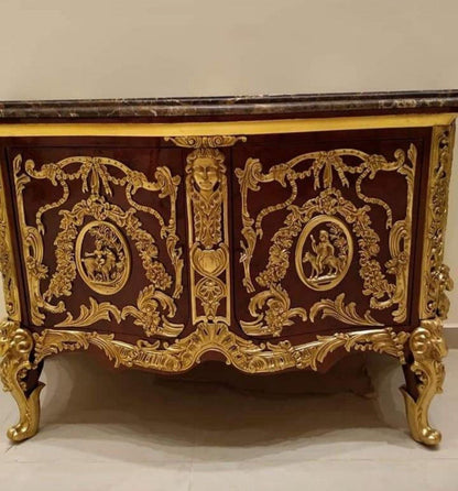 French Louis XV Style Ormolu-Mounted Bombe Commode with Marble Top – Exquisite Marquetry Chest