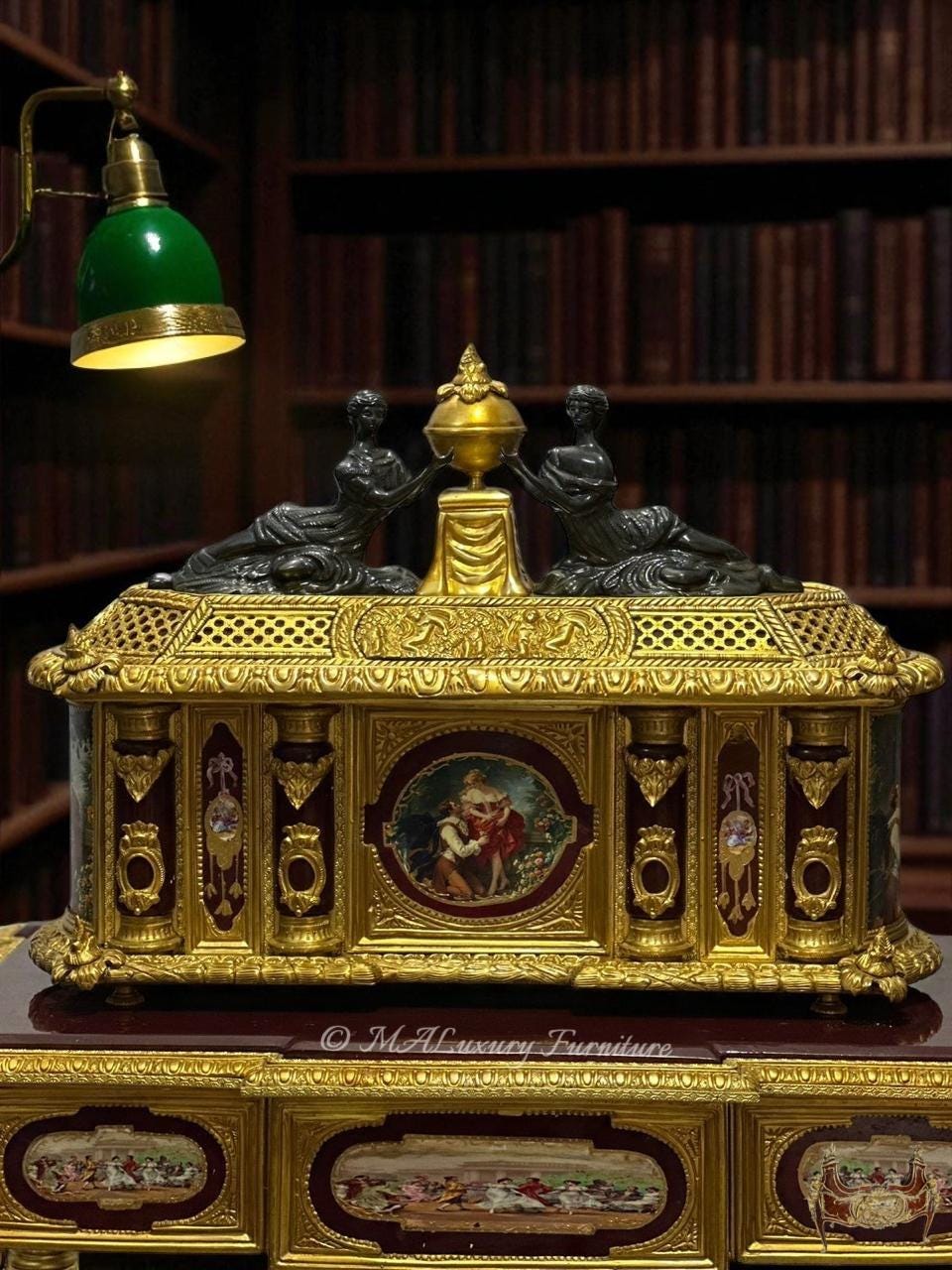Marie Antoinette” Gilt Bronze & Porcelain Jewelry Box with Matching Table- available in 2 colors-Read DS