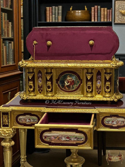 Marie Antoinette” Gilt Bronze & Porcelain Jewelry Box with Matching Table- available in 2 colors-Read DS