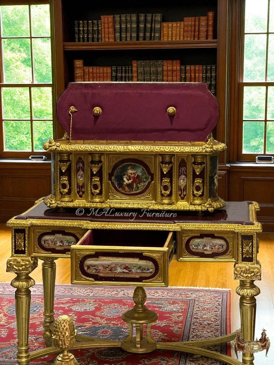 Marie Antoinette” Gilt Bronze & Porcelain Jewelry Box with Matching Table- available in 2 colors-Read DS
