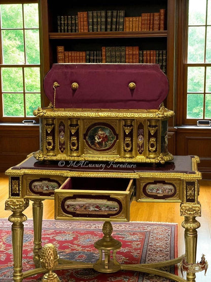 Marie Antoinette” Gilt Bronze & Porcelain Jewelry Box with Matching Table- available in 2 colors-Read DS