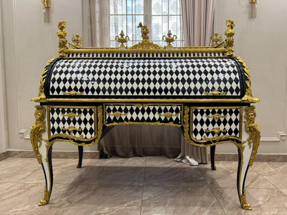 Unique Louis XV Style Harlequin Roll-Top Desk Gilded French Baroque Writing Desk- (See description)