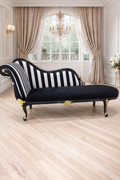 Louis XV Chaise Black/White Stripes / Black-Out Of Stock -Made to order