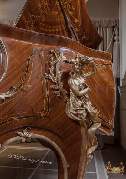 Luxury Hand-Crafted Grand Piano – Louis XV Style with Ornate Carvings & Matching Stool- Read description