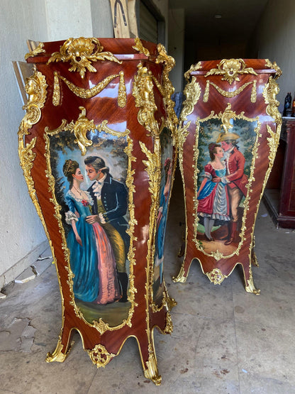 Hand-Painted French Louis XV Commode Set – Gilt Bronze, Marble Top