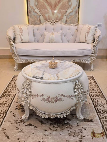 Luxury French Living Room Set – 6-Piece Hand-Carved Sofa & Chair Ensemble and table
